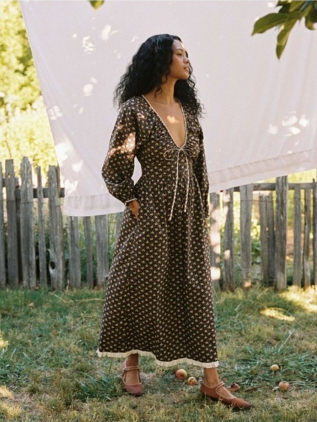 Christy Dawn Venus Dress In Carob Ditsy Leaf Print